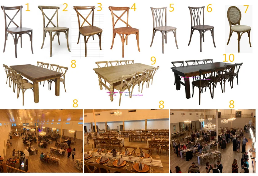 Durable Wooden Dining Chair Set Wooden Restaurant Cross Back Chairs Solid Wood Chairs for Events