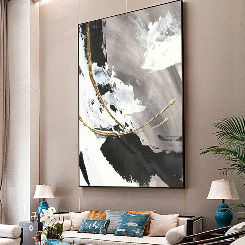 hot selling 100% hand made nordic living room decoration black white gray custom hand painted hand-painted abstract oil painting