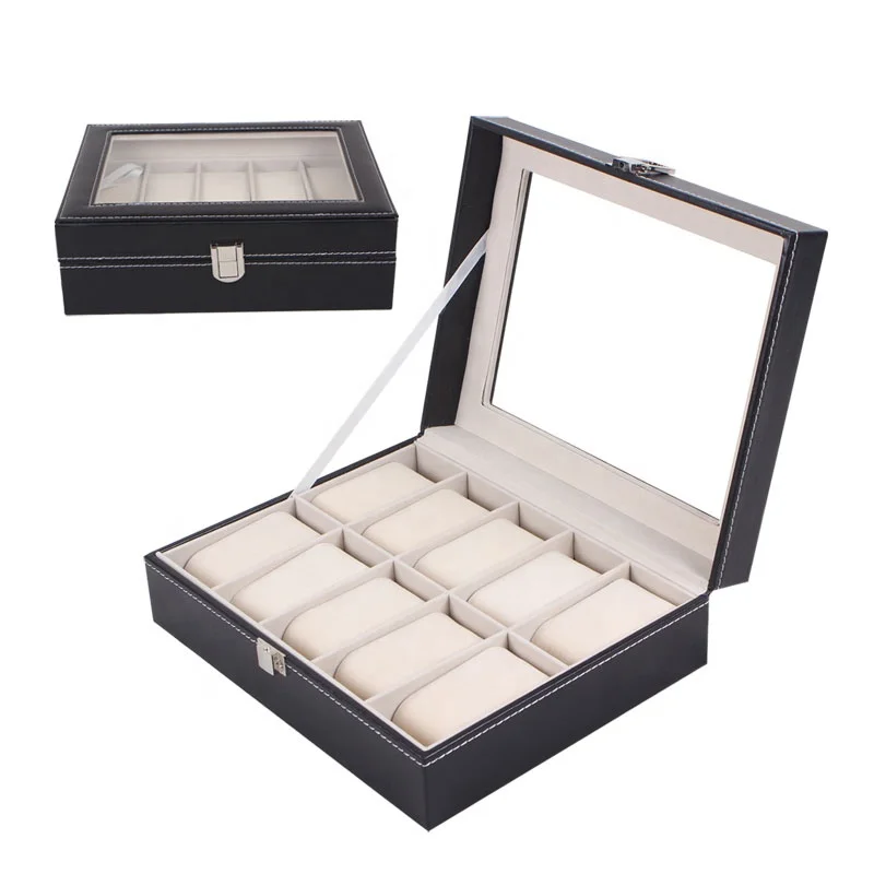 Рекламная Красивая Черная упаковка для хранения часов, большой корпус, 10 слотов, прямоугольные часы для путешествий, Премиум коробка