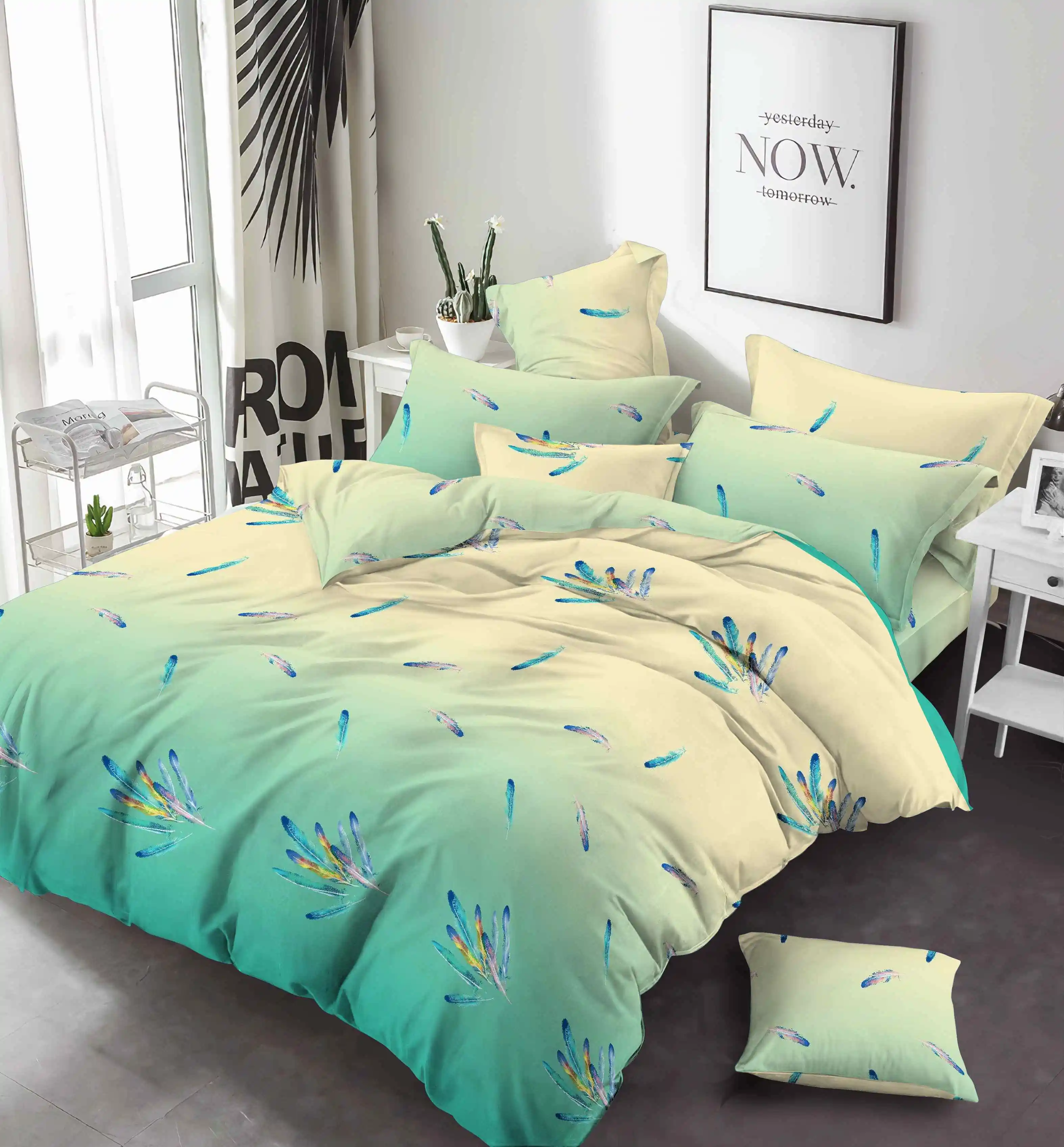Leaf designs printed bedsheet bedding fabric 100% polyester microfiber fabric brushed polyester home textile fabric