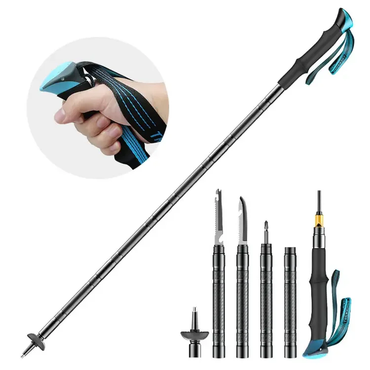 LARIBON Outdoor Folding Multifunctional Aluminum Tactical Self-defense Cane Hiking Pole Cane