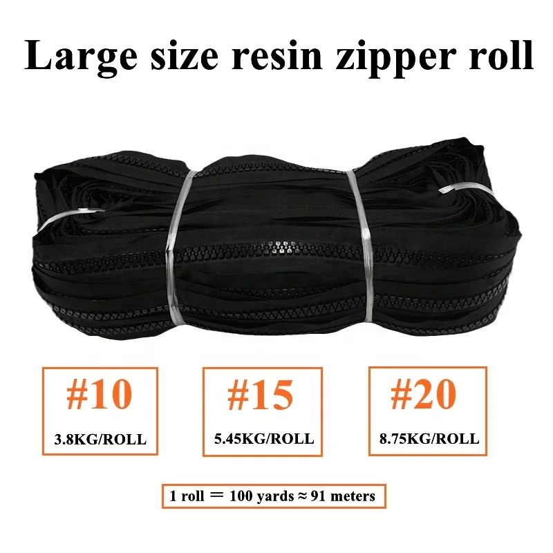 Customized industrial zippers 20 15 10 large size big resin zipper by the yard continuous plastic zipper roll
