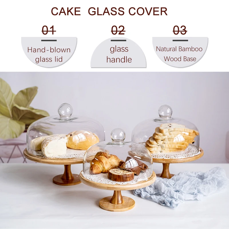 Amazon Hot Sale High Quality Custom Size Home Decor Glass Dome  Glass Cake Stand