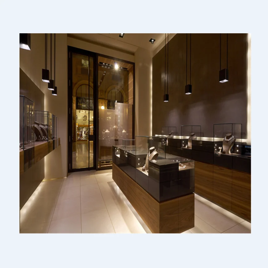 Роскошный роскошный золотой витрина для ювелирных изделий магазин украшений дизайн интерьера торгового