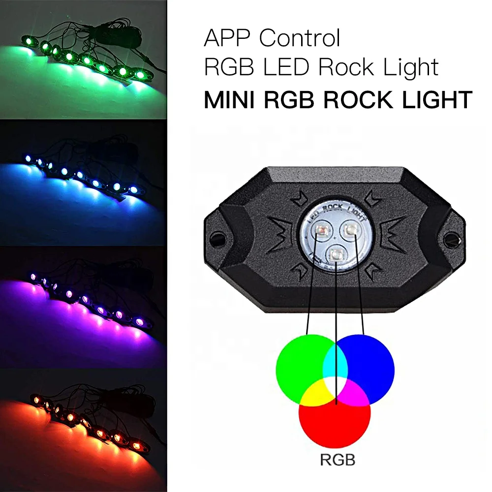Bevinsee 8x LED APP Control Music 12V RGB Rock Lights For ATV UTV SNOWMOBILE SUV