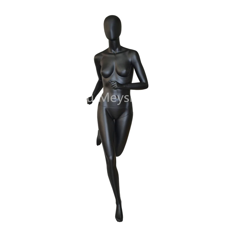Full Body Wholesale Fiberglass Sports Mannequin Female Black Couture Running Maniquies for Store Display