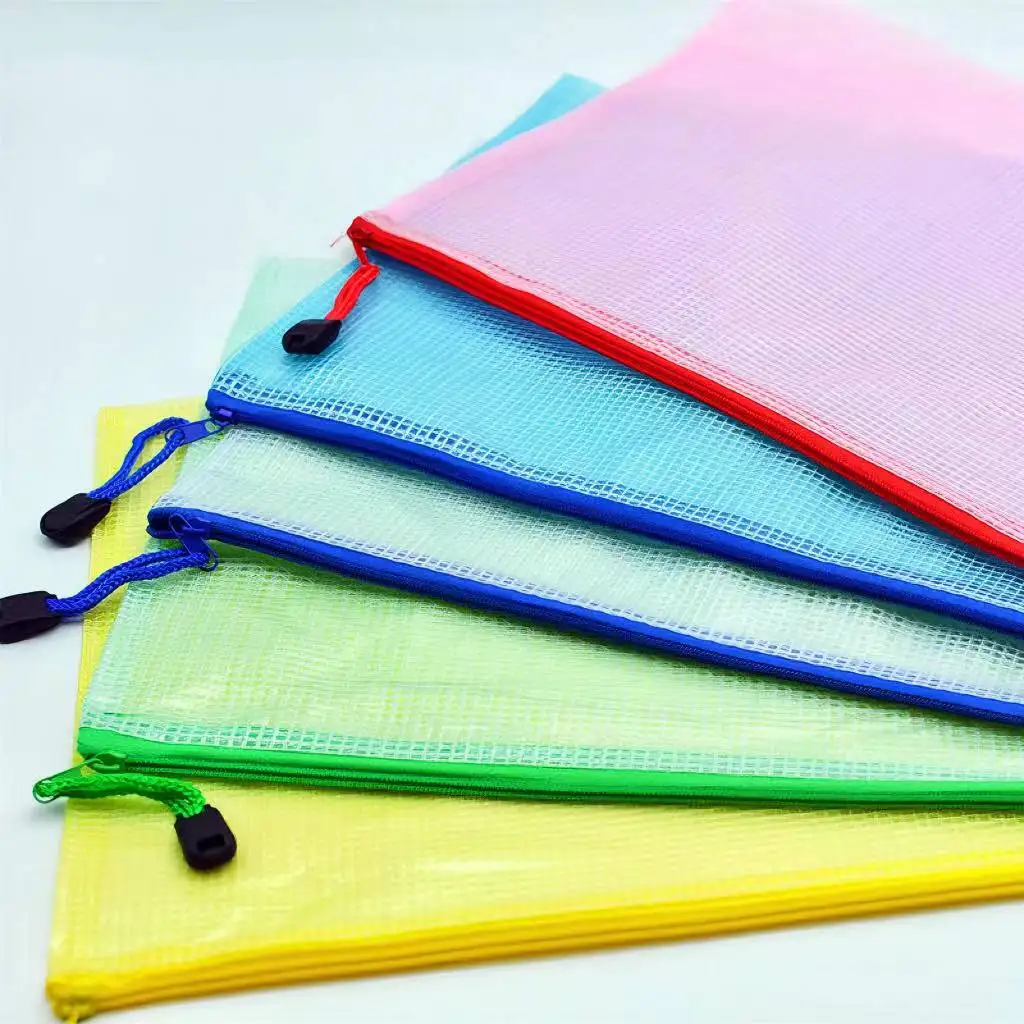 mesh zipper pouch plastic document pouch A3 size pvc mesh file pocket bag anhui origin pouch bag
