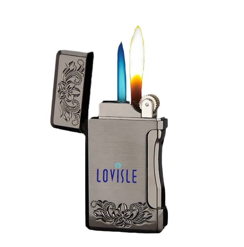 
Metal Flint Straight Jet Windproof Gas Lighter Double Flames Butane and USB Rechargeable Lighter 