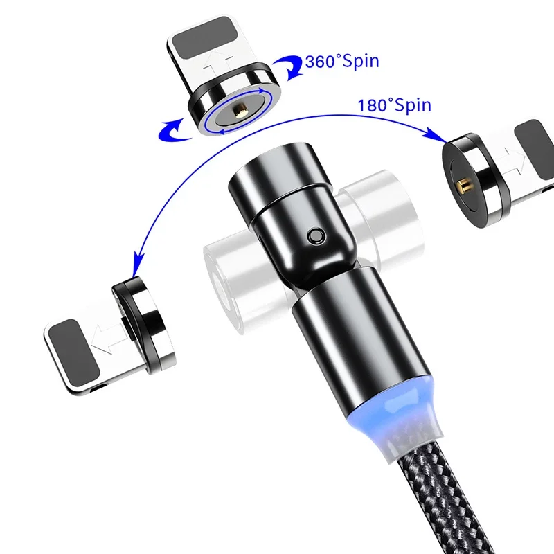 New Trend 540 Degree Free Rotation Magnetic Charging Cable 3 In 1 Mobile Phone Charger Micro Usb Charging Cable Magnet Usb Cable