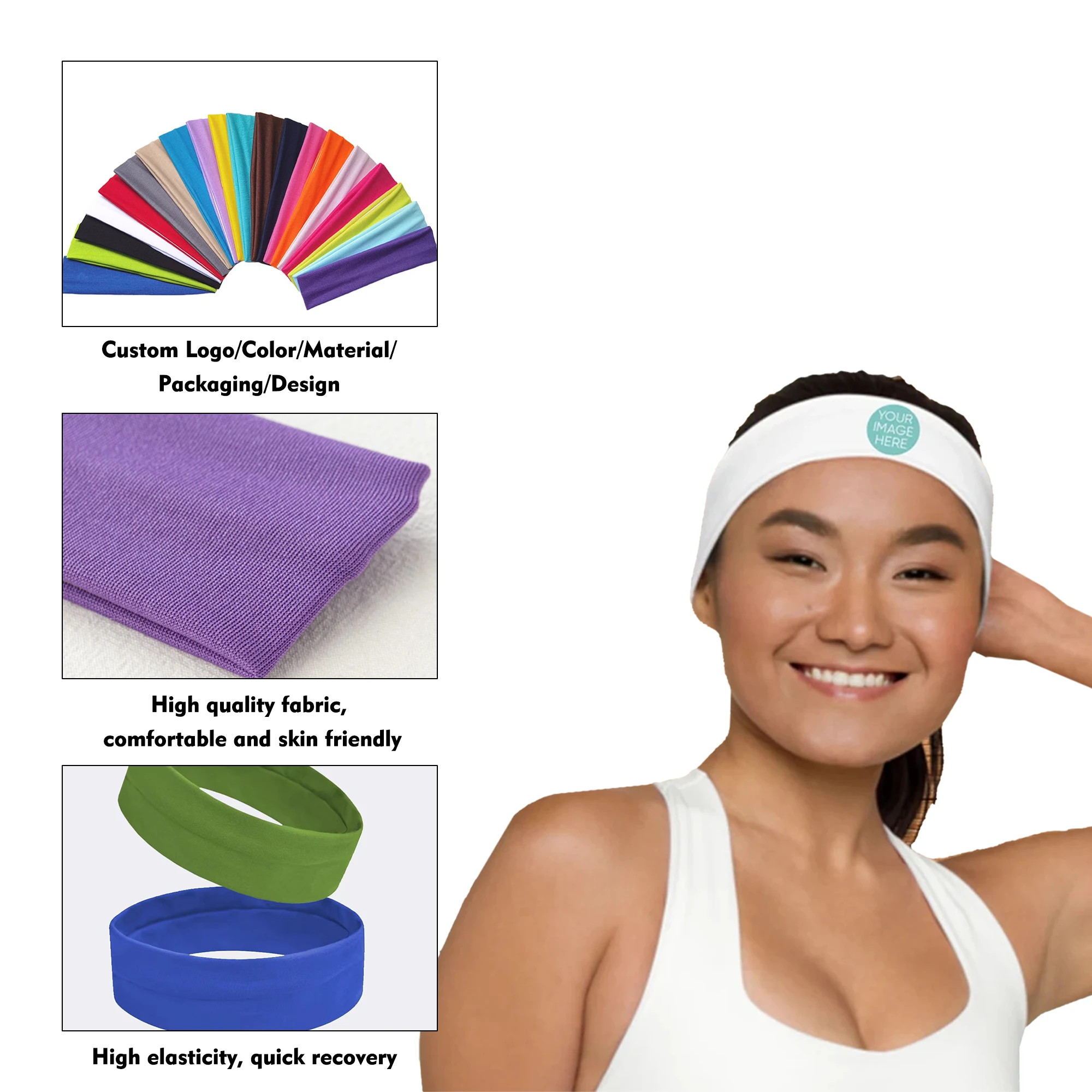 Factory wholesale custom logo printed sports headband for women men yoga running tennis fitness elastic sweatbands