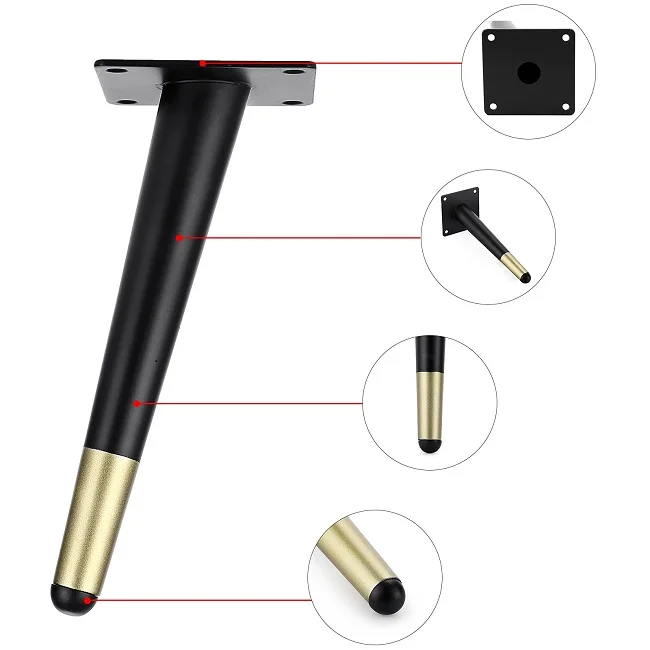 03.110 Modern Sofa Legs Black Coffee Table Cabinet Replacement Feet Gold Oblique Tapered Legs Metal Furniture Legs for Home DIY