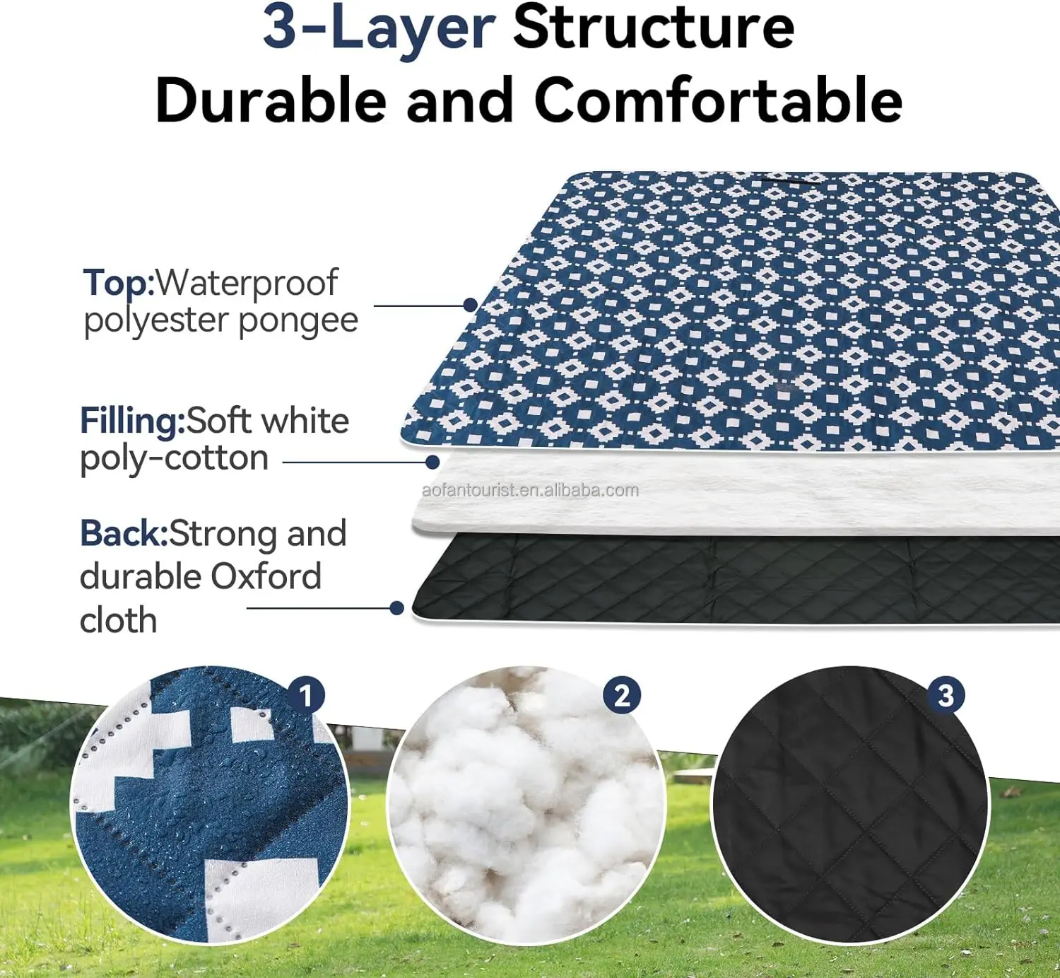 Factory Custom Extra Large Plaid Soft Portable Waterproof Outdoor Mountain Beach Mat Travel Picnic Blanket