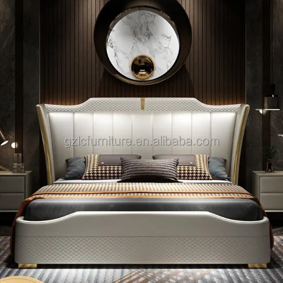 2025 New Italian Light Luxury Leather Bed Modern Simple Double Bed Row Skeleton High Box Storage Master Bedroom king Size Bed