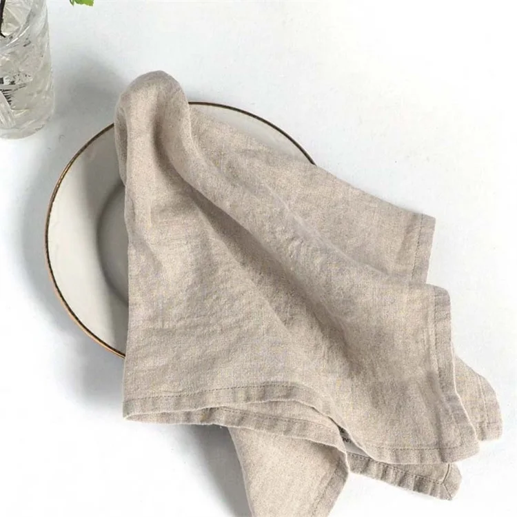 
Wholesale 100% Natural Flax Linen Crepe Style Table Napkins Hemstitch Restaurant Dinner Napkins 