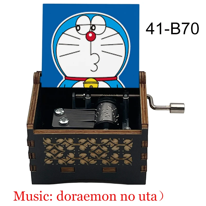 Anime Doraemon Music Box 18 Note Hand Crank Doraemon no uta Musical Movement Mini Black Wooden Boy Girl Birthday Toys