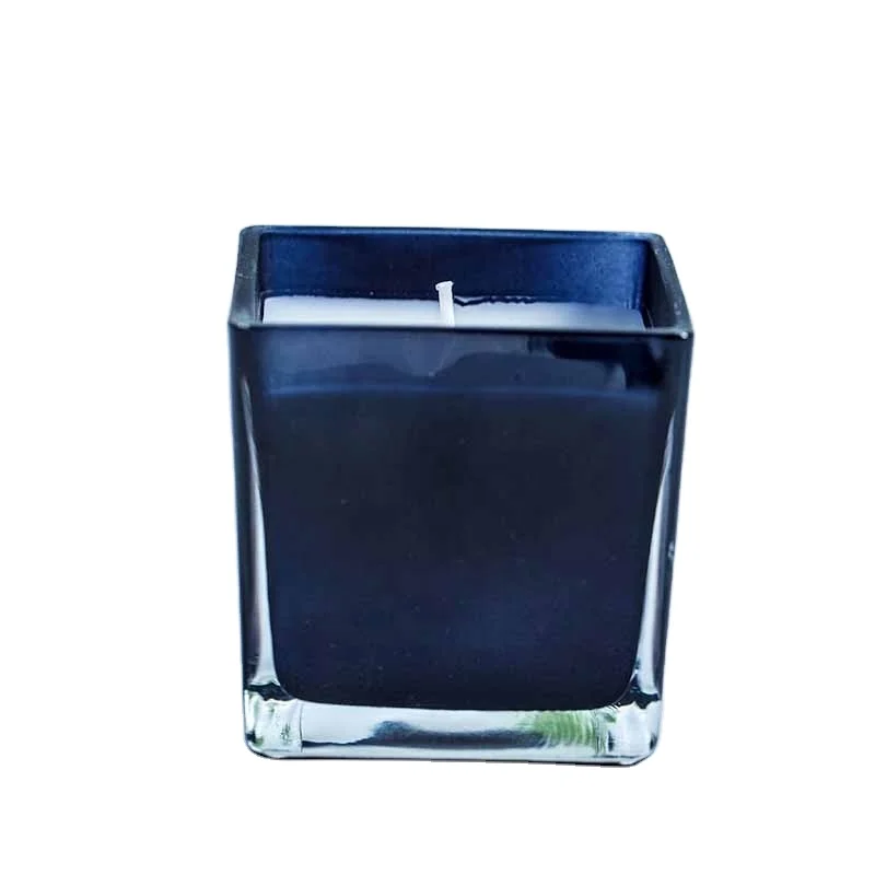 8x8cm color glass candle container 200 ml square glass candle jars