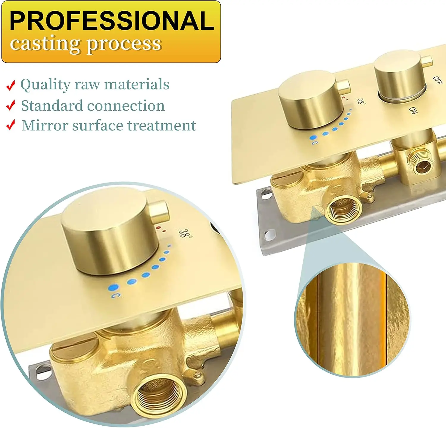 5 way Multi Function Shower Diverter Valve Brass Brushed Gold Thermostatic Mixer Shower Control Valve