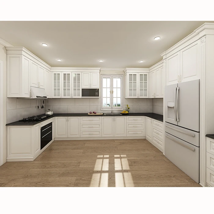 Modern European custom wall to wall efficient kitchen layout ideas white glass cabinets