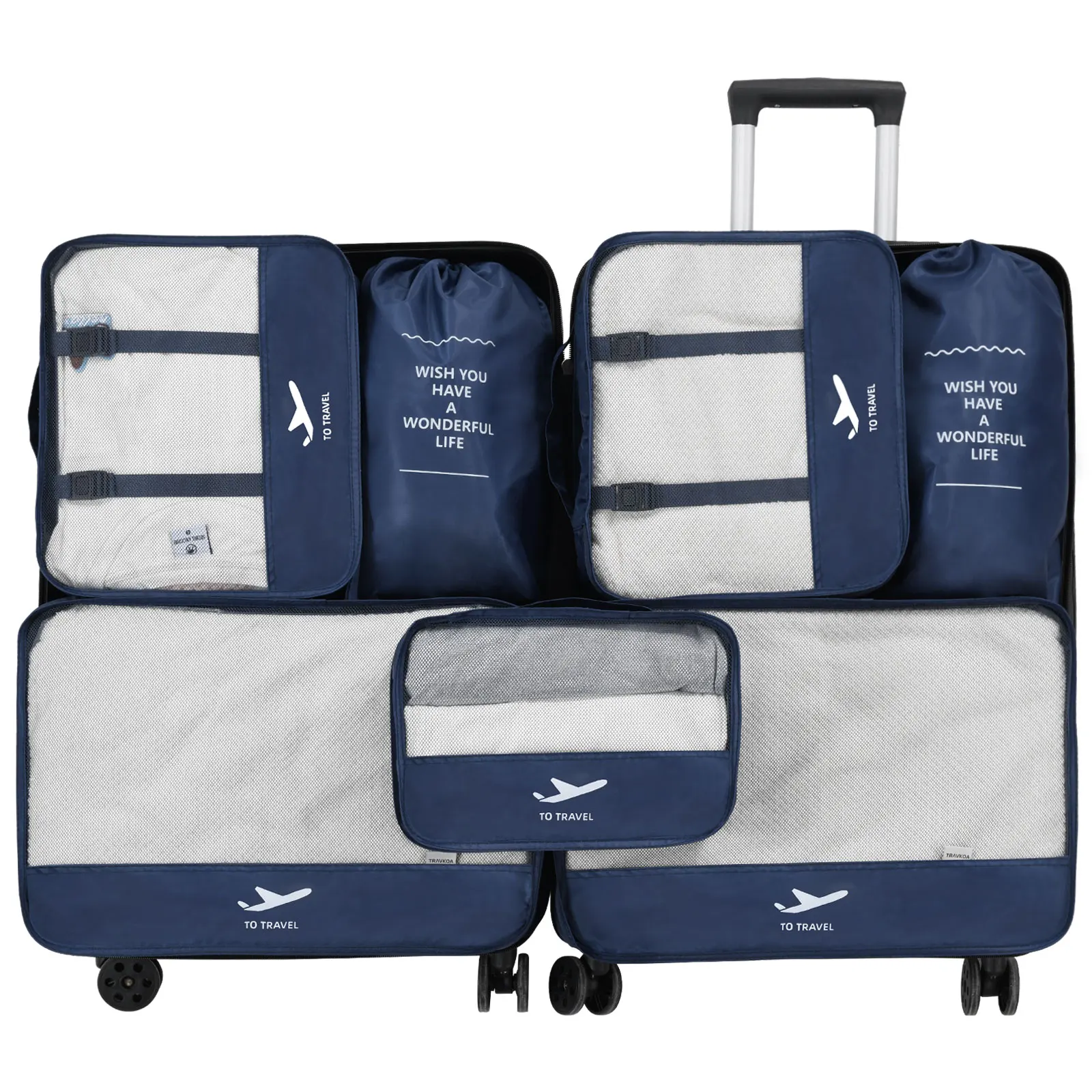 Travel Accessories 7 Set Compression Mesh Luggage Packing Organizers Packing Cubes with 2 Shoe Bags