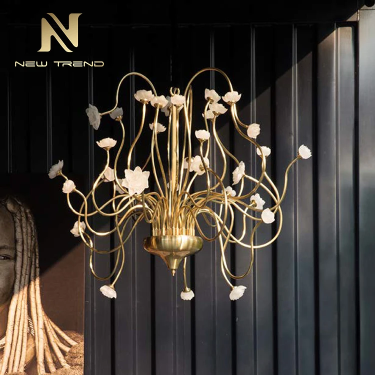 Professional Custom Project Light Indoor Decoration Glass Flower Luxury Custom LED Chandelier