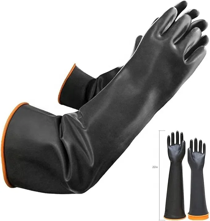 Reusable Heavy Duty Long Rubber Waterproof Resist Strong Acid, Alkali, Oil Latex Industrial Safety Chemical Resistant Gloves