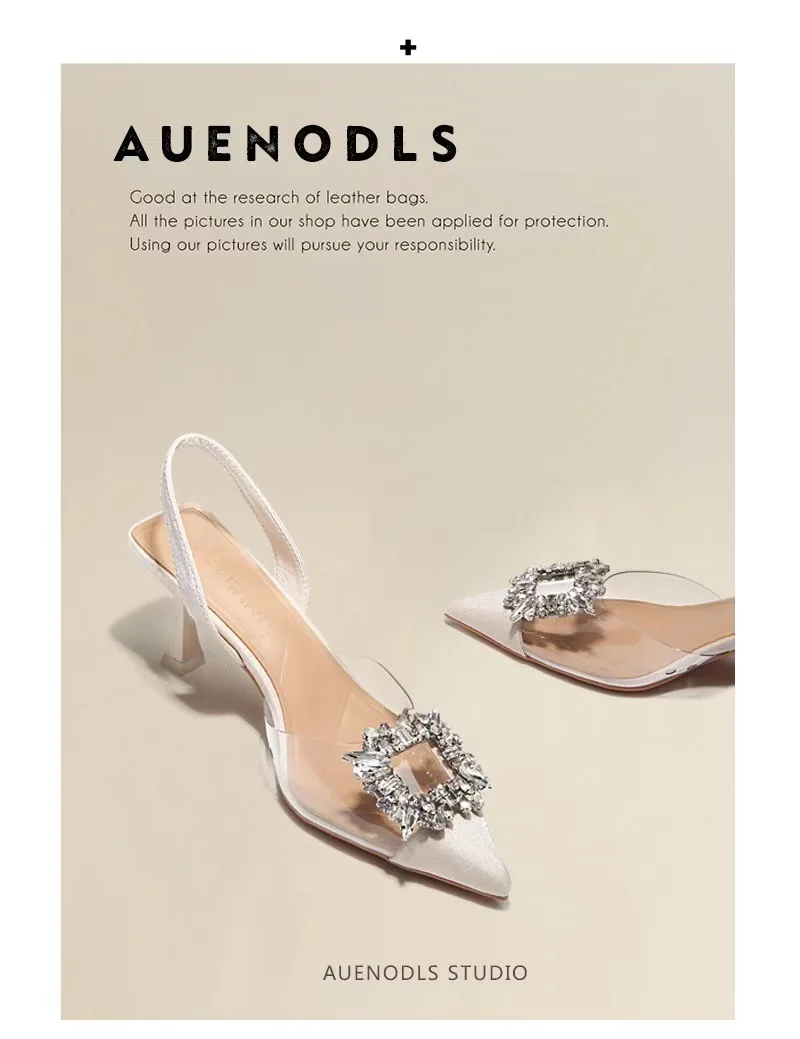 Naked Apricot Transparent Square Buckle Back Hollow Thin Heel Sandals Career Interview Pointed High Heel Single Shoe Girl
