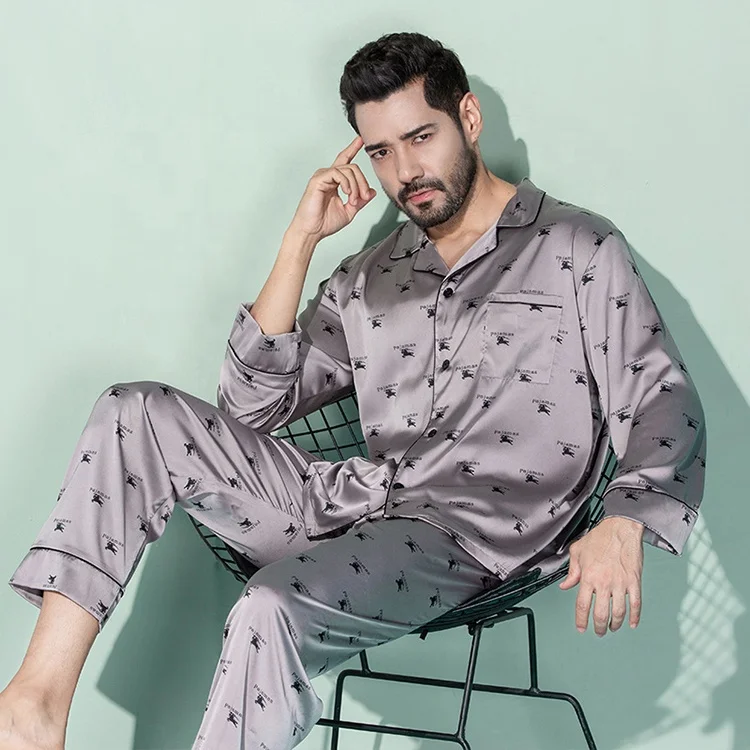 Wholesale Nightgown Two Piece Silk Sleepwear Set Mens Satin Pajamas