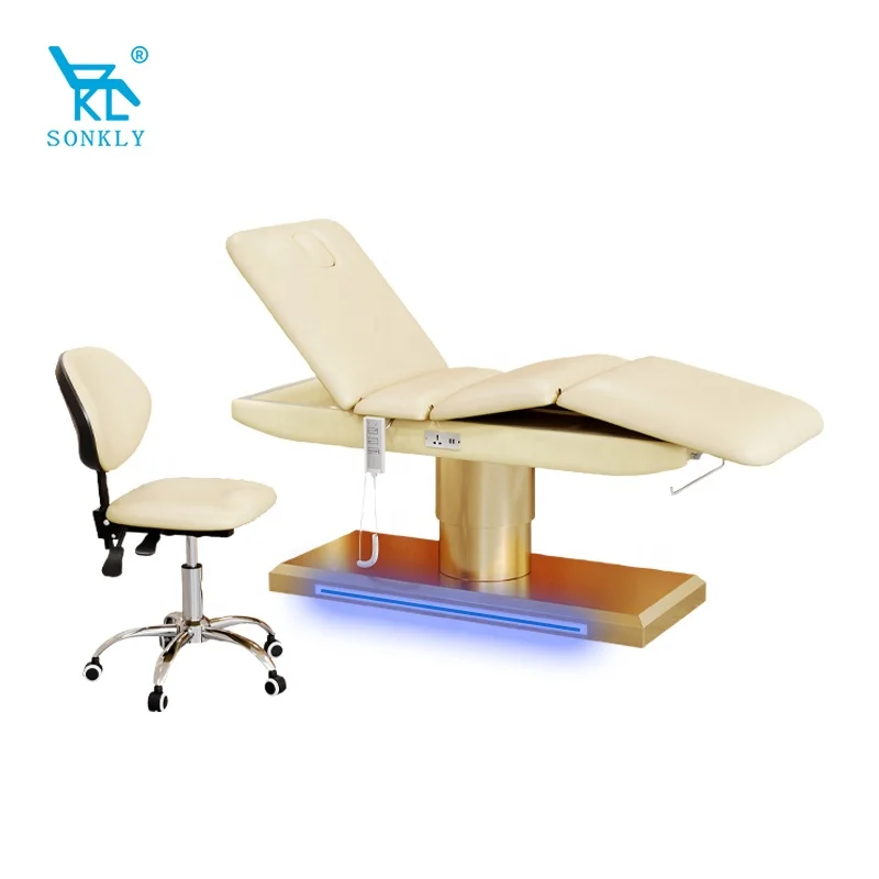 SONKLY Electric PU Wood Massage Bed Aesthetic chair facial Beauty Bed 3 motors
