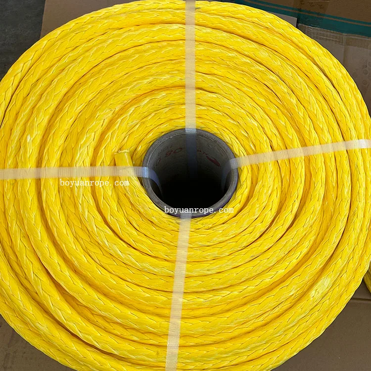 Hot Sales High Strength 12-Strand Plastics UHMWPE Rope With Yellow Colour UHMWPE Twisted Synthetic Rope For Ship Towing