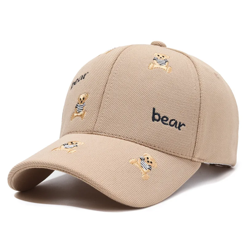 Casual Korea style custom logo print big head sunshade wholesale waterproof 6 panel wide brim baseball hat with bear embroidery