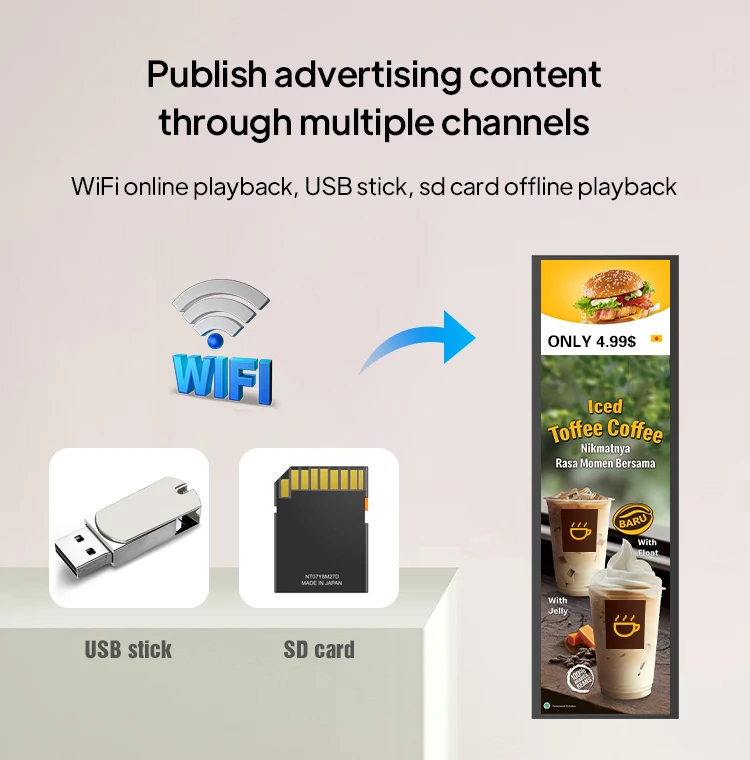 Indoor 29 Inch High Brightness Wide Ultra Advertising Stretched Bar Screen Display With Android System