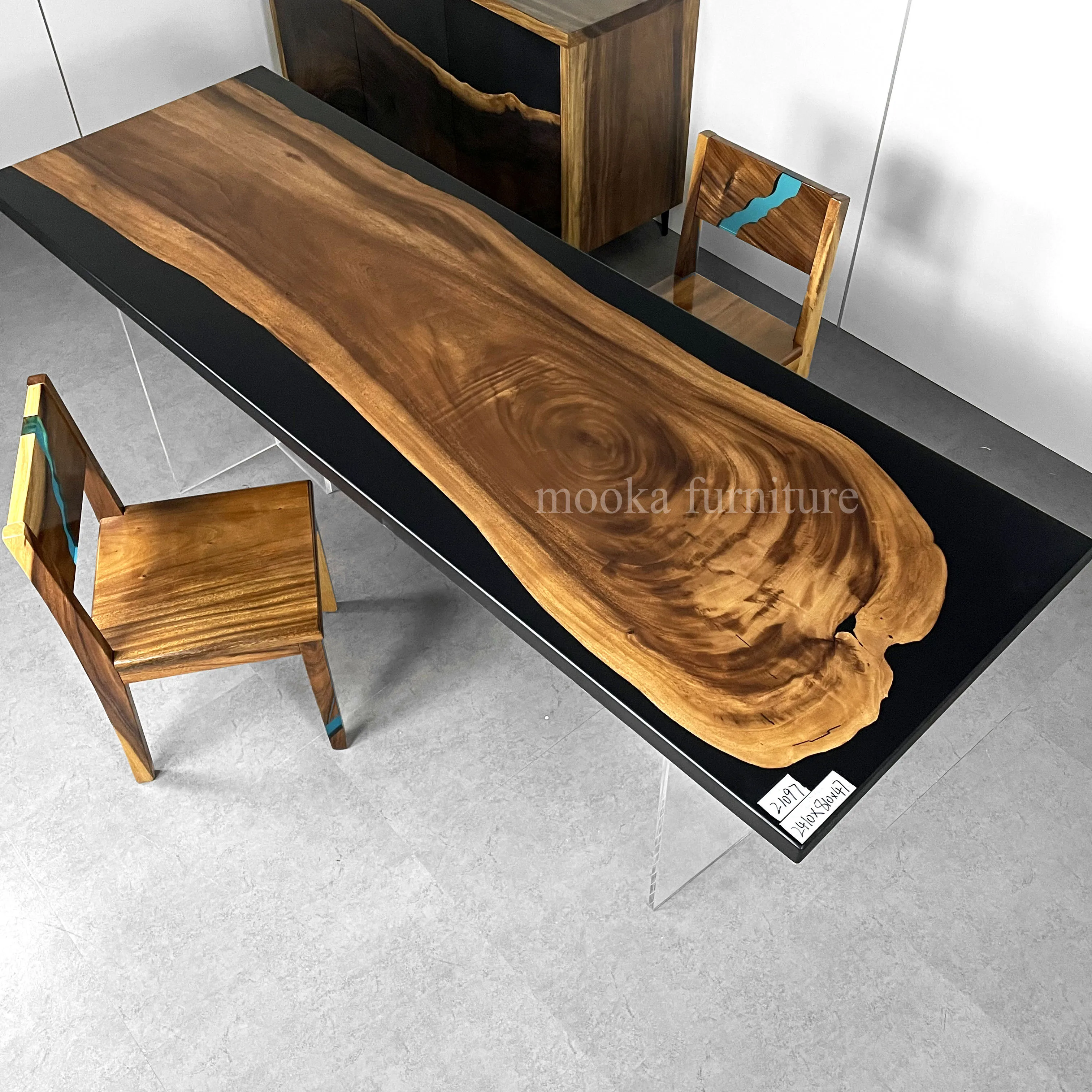 Mooka black resin wood table walnut restaurant 8 seater dining table