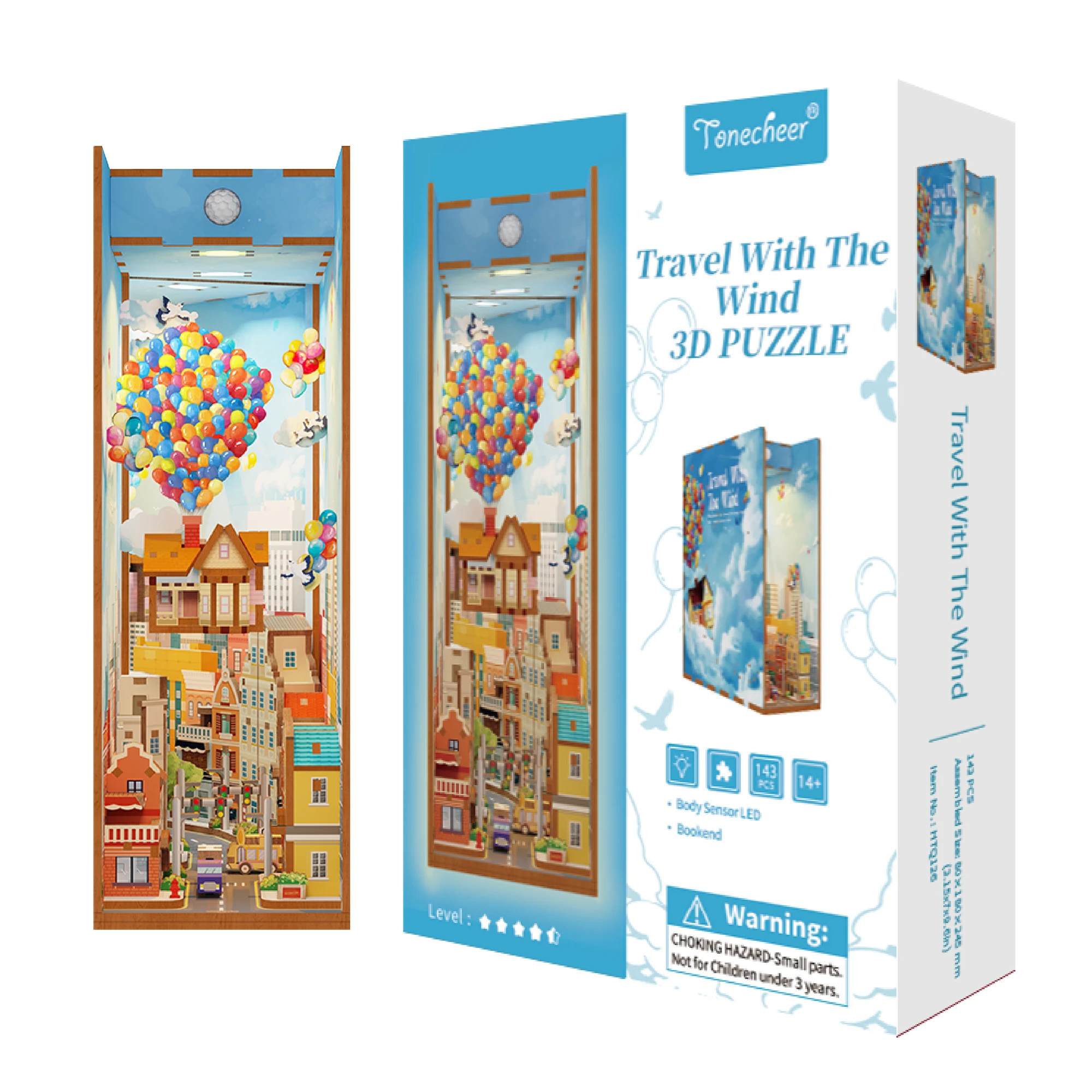Tonecheer Travel With The Wind  Assemble Toys Bookend for children Kid 3D puzzles book nook With LED Light