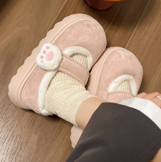 Симпатичные кошачьи когти липучки зимние хлопковые туфли с флисовой толстой подошвой