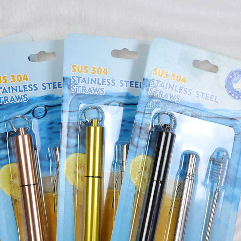 Portable High-End 304 Foldable Reusable Custom Telescopic Stainless Steel Metal Collapsible Drinking Straw with case