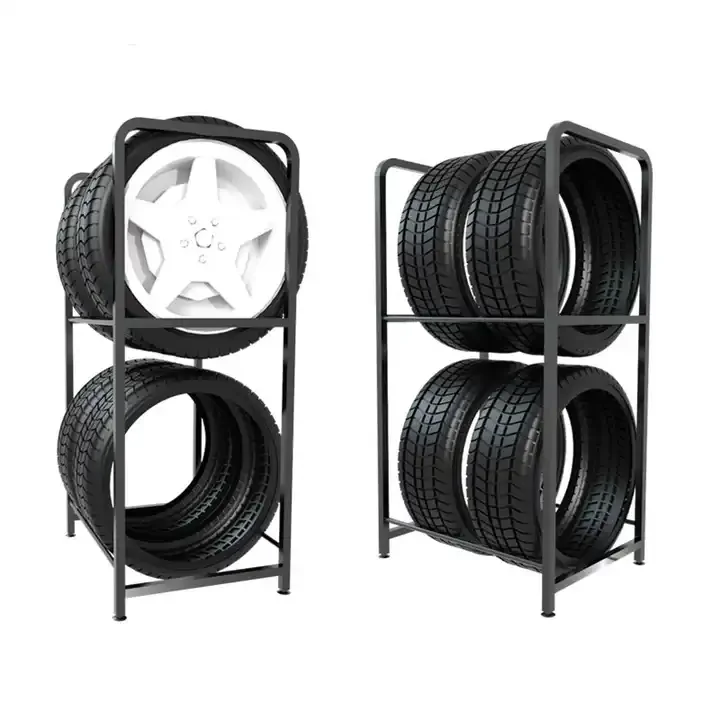 High Quality 2 Tiers Shop Truck Motorcycle Passenger Car Wheel Tires Rim Garage Metal Display Stand Shelf
