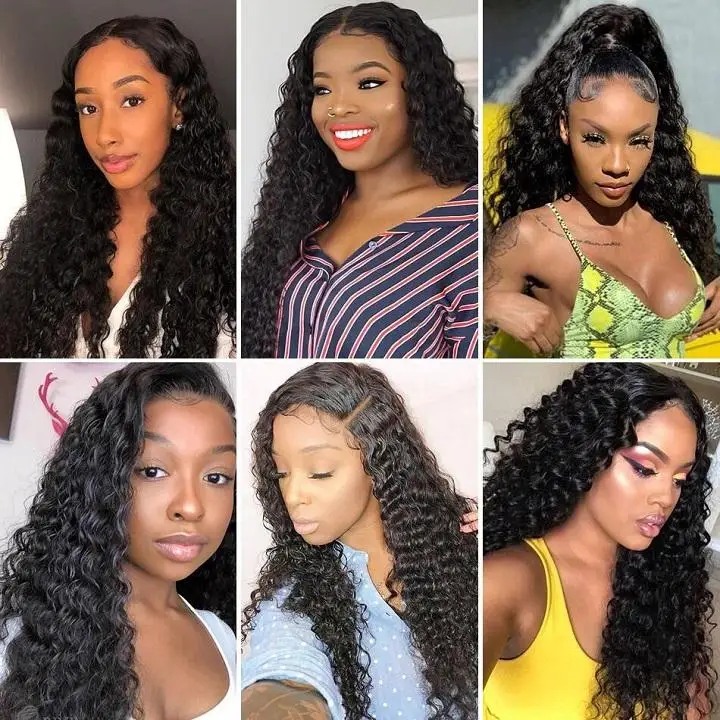 Full Virgin deep wave lace front wig Lace Closure Human Hair Wig Braided hair