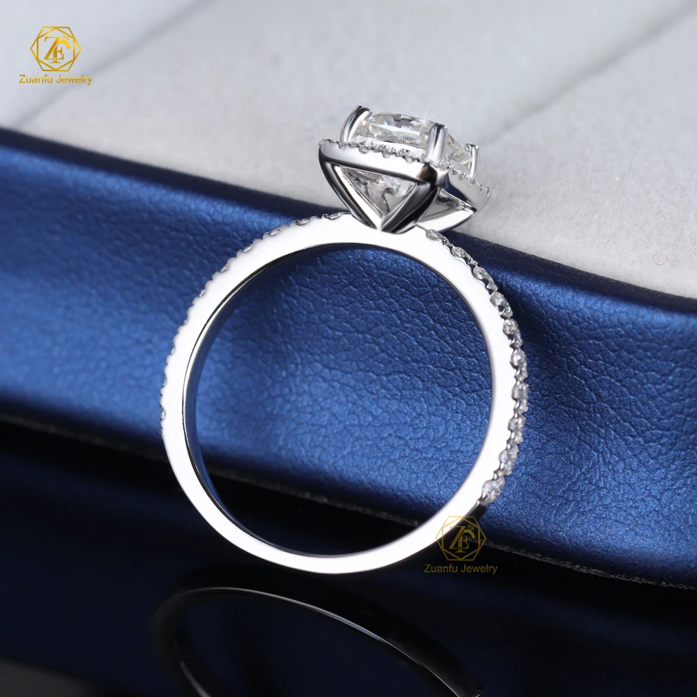 Moissanite Rings VVS 6*6mm 1CT Cushion Cut Moissanite Halo With Small Stones Silver Ring 925 Sterling Wedding Engagement Ring