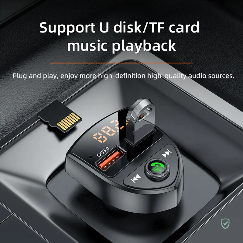 Беспроводной FM-радиопередатчик Bluetooth Автомобильный MP3-плеер QC3.0 зарядное устройство USB Обнаружение напряжения аккумулятора с U-диском режимами