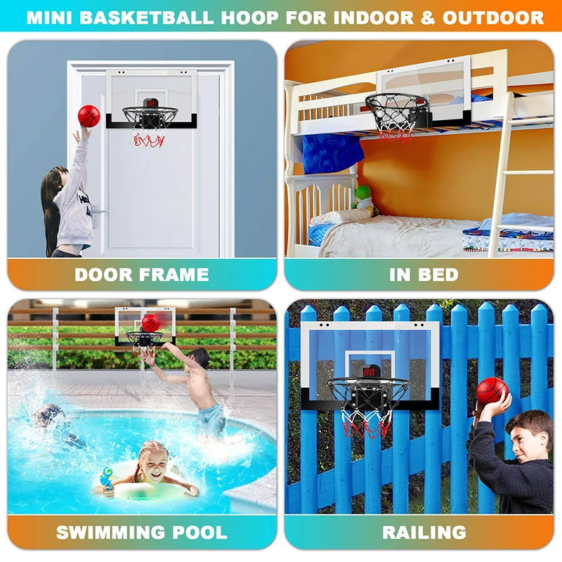 Indoor PC Plastic Basketball Shooting Game Set Electronic Scoreboard LED Light Over The Door Basketball Hoop Toys for Kids