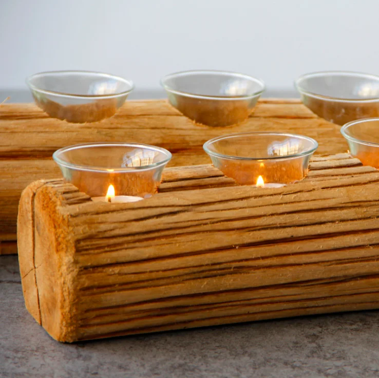 Producer good quality antique natural tree branch wooden decoration  candle holder with four glass cups
