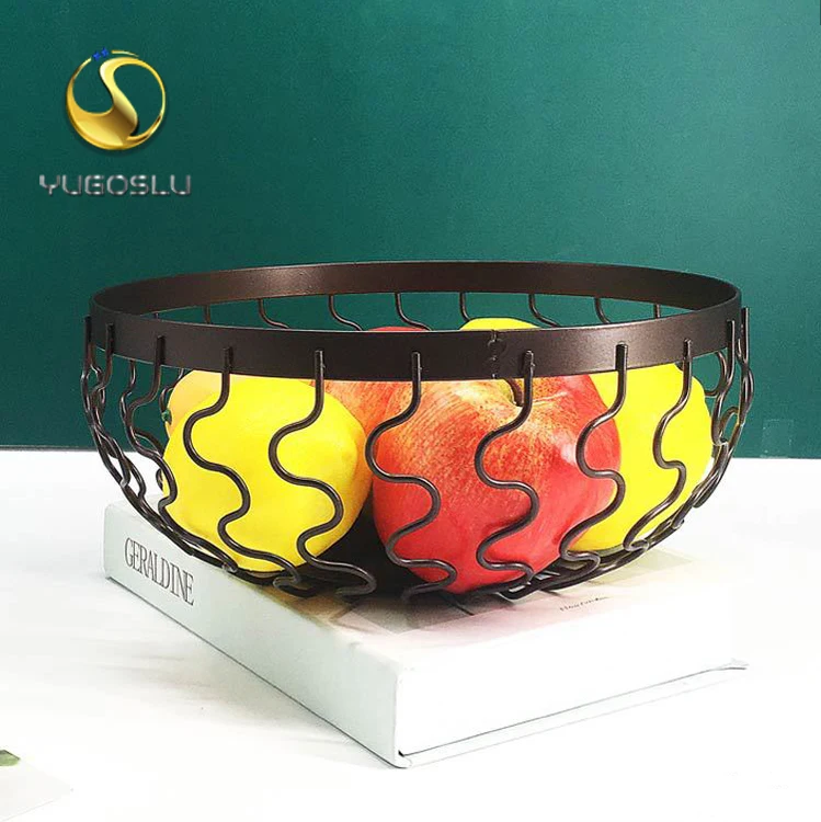 factory manufacture home kitchen ware Fruit Multifunction Creative Rattan Black Iron Bread Storage Basket