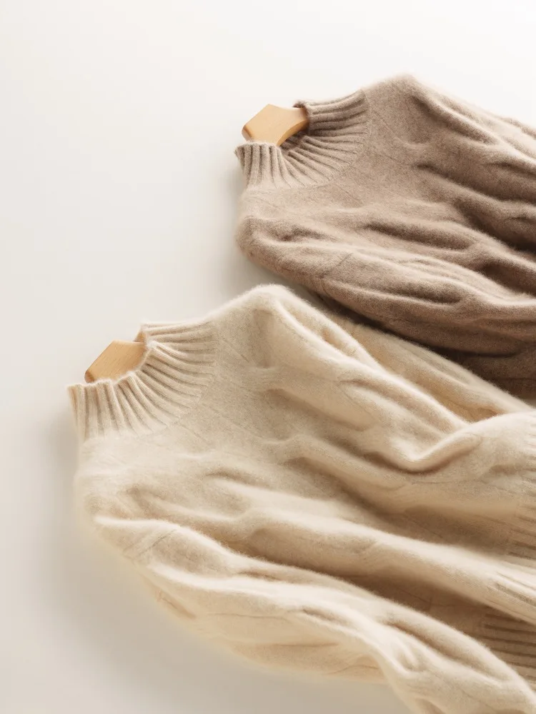 Custom New Cashmere Sweater Women half turtleneck Thickened Loose Knit Jumper Plus Size Pullover Jacquard Autumn Winter
