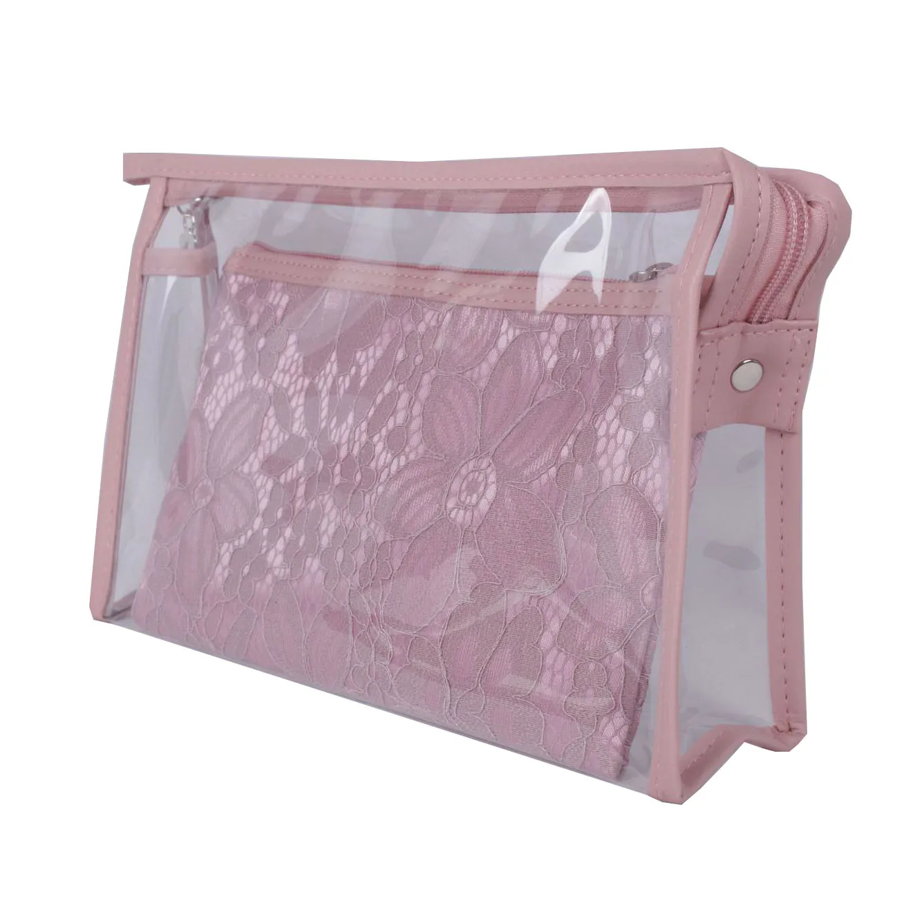 Wholesale Pink Floral Cosmetic Bag Portable High Quality Makeup Bag Set Waterproof Clear PVC Travel Toiletry Bag