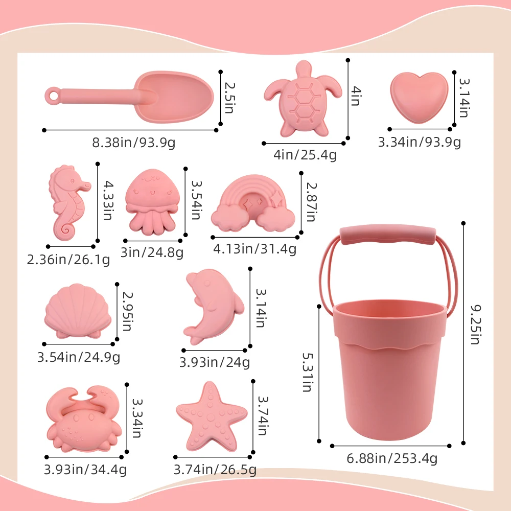 Summer Outdoor Soft Eco Friendly Silicone Beach Sand Toy Set For Kids Baby Silicone Sand Beach Bucket Set