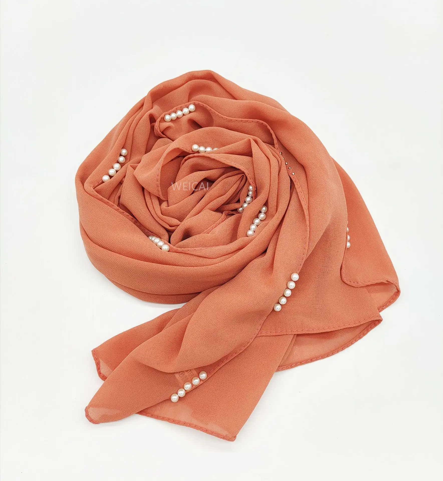 New 75D Pearl Chiffon Scarf Beaded Ethnic Gauze Scarf Hijab Middle East Muslim Scarf Cover Hijab