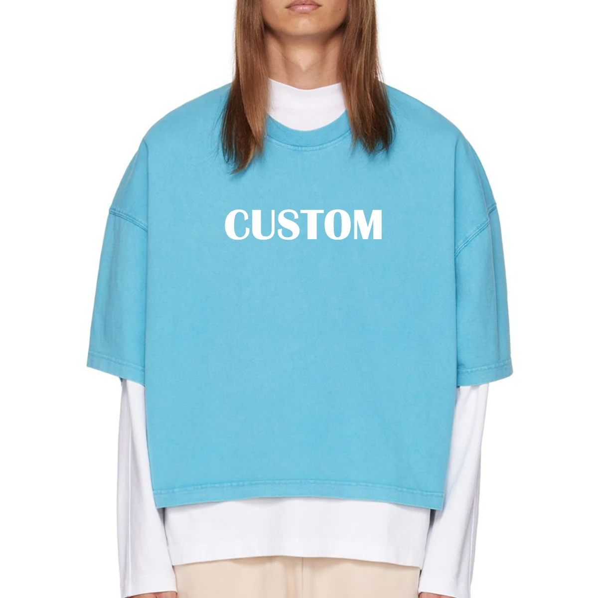 2023 summer new style 260gsm 100%cotton wholesale premium logo printed white crop t shirt men boxy fit blank tee shirts