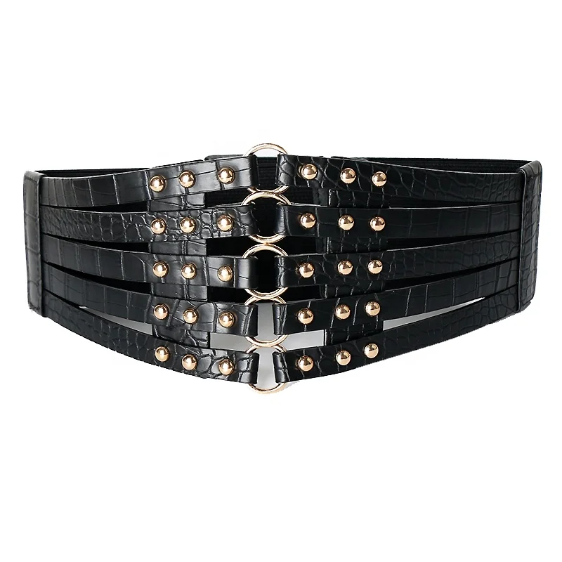 Rivets wide waist seal female decorative western assembly skirt punk elastic waist belt coat belt