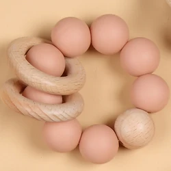 20mm High Quality Silicone Beads Teething Chew Toy Baby Wooden Teether Ring Soft Toy 9*7.5*4cm DL13-034 Eco Friendly CN;GUA 55g