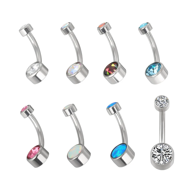 Wholesale ASTM F136 Titanium Hot High Quality Bezel Setting Opal Stone 14G Belly Button Navel Rings